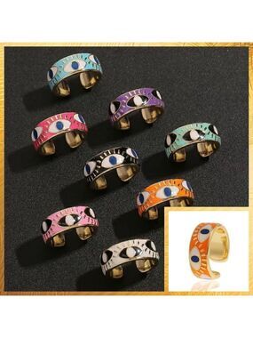 Evil Eye Enamel and Copper Adjustable Ring #1209 ORANGE